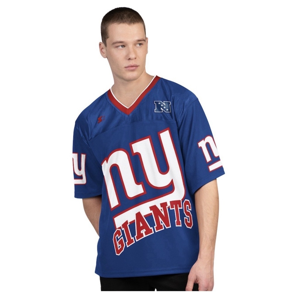 Men's New York Giants Starter Royal Blue Large Print Shirt 3XL NWT Embroidered